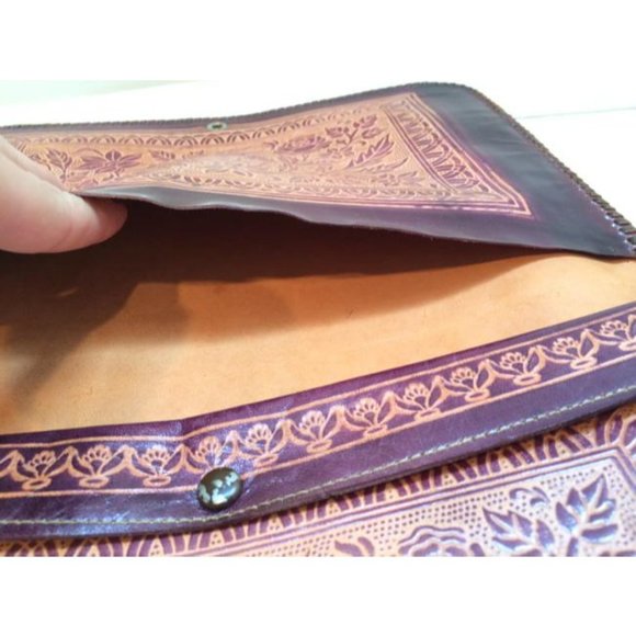 Exotic Dancer River Scene Etched Leather Ethnic Handmade Vintage Handbag Bag - Picture 6 of 6